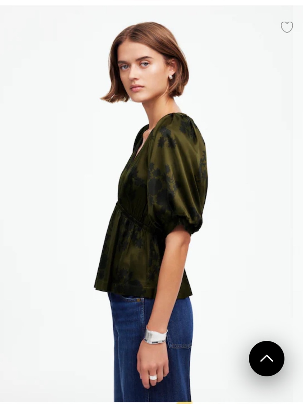 Madewell Shirred Puff-Sleeve Top in Satin Mossy Umber - Picture 4 of 10